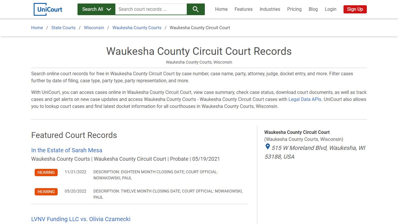 Waukesha County Circuit Court Records | Waukesha | UniCourt